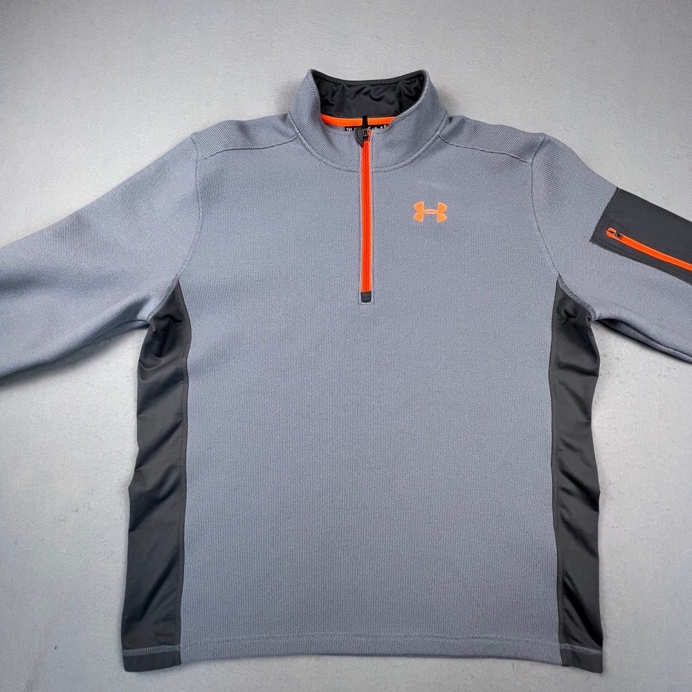 Under Armour Quarter Zip Pullover Mens 2XL Grey Orange Athletic Fleece Gym Top - Picture 10 of 15
